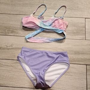 💐SHEIN Pink and Purple Bikini with Color-Block Design🍓🦉🐧💘